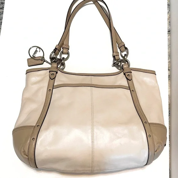 Coach Elegant Bone & Taupe Smooth Leather Shoulder Tote - Picture 8 of 12